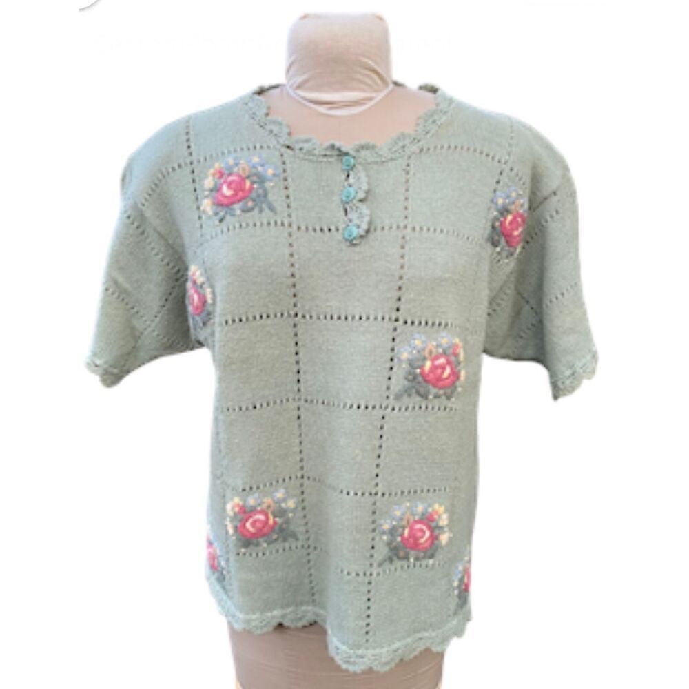 Colter Bay International Vintage Sweater Sz. L Hand Loomed Floral Grandma